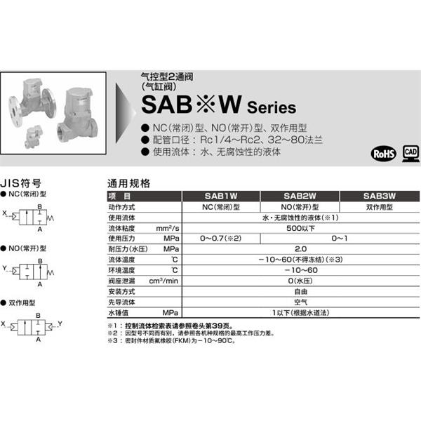 CKD喜開理氣控型2通閥（氣缸閥）SAB2W-40A-0B