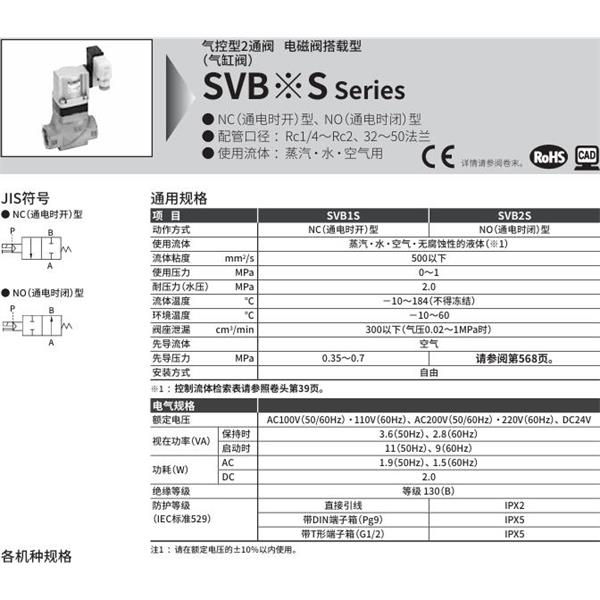 CKD喜開理氣控型2通閥（氣缸閥）SVB1S-10F-02CS-AC100V