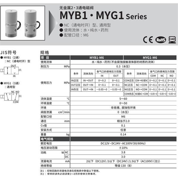 CKD喜開理無金屬2?3通電磁閥MYB2-6-DC24V