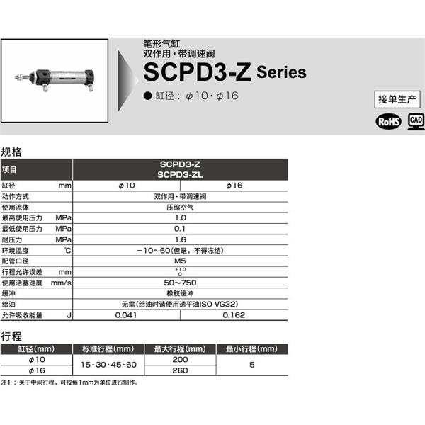 CKD喜開理筆形氣缸SCOD3-Z-LB-16-200-Y
