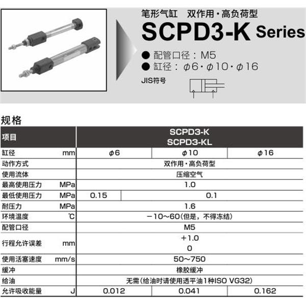 CKD喜開理筆形氣缸SCPD3-K-CB-16-15-I
