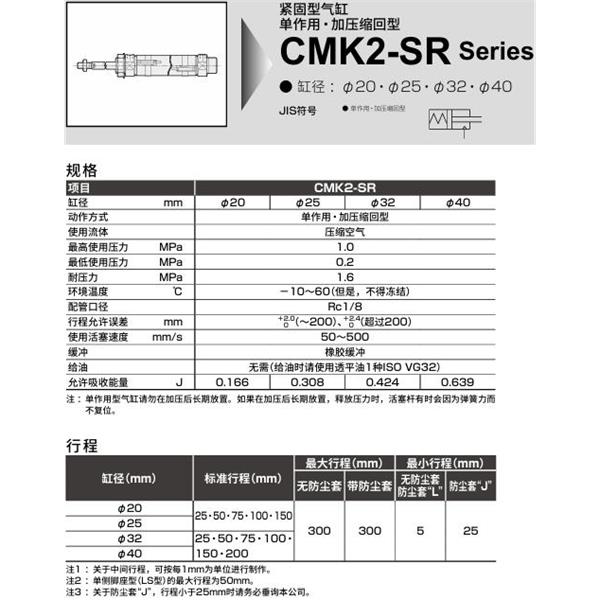 CKD喜開理緊固型氣缸CMK2-SR-TA-32-300-T8H-T-MB2