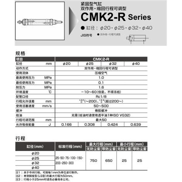 CKD喜開理緊固型氣缸CMK2-R-FB-32-50-25-J-I