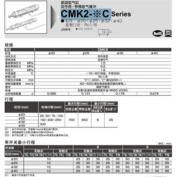CKD喜開理緊固型氣缸CMK2-CC1-32C-600-VB2