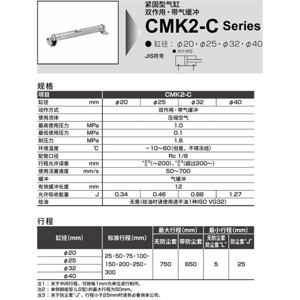 CKD喜開理緊固型氣缸 CMK2-C-LB-32-100-T0H-R-JI