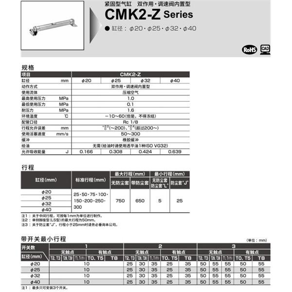 CKD喜開理緊固型氣缸CMK2-Z-CB-32-100-T0H-R-JI