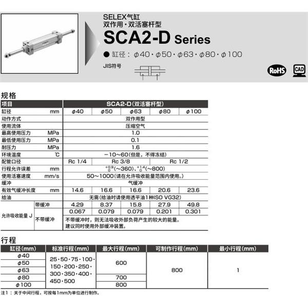 CKD喜開理SELEX氣缸SCA2-D-TE-40B-100-SI