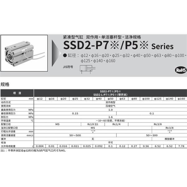 CKD喜開理緊湊型氣缸SSD2-L-100-5-T0H-R-NP7