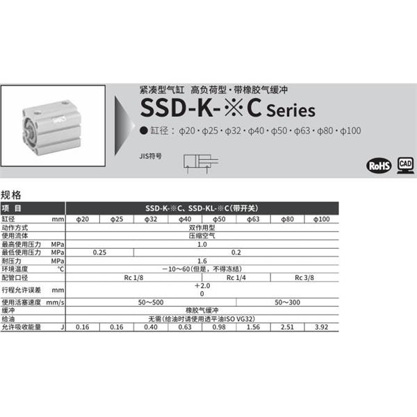 CKD喜開(kāi)理超級(jí)緊湊型氣缸SSD-KL-32C-10-T0H-R-N-LB-I
