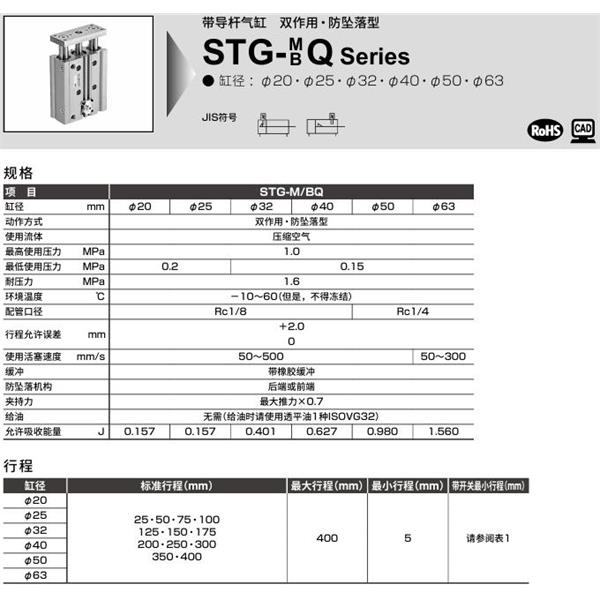 CKD喜開理帶導桿氣缸STG-MQ-25-25-H-M1