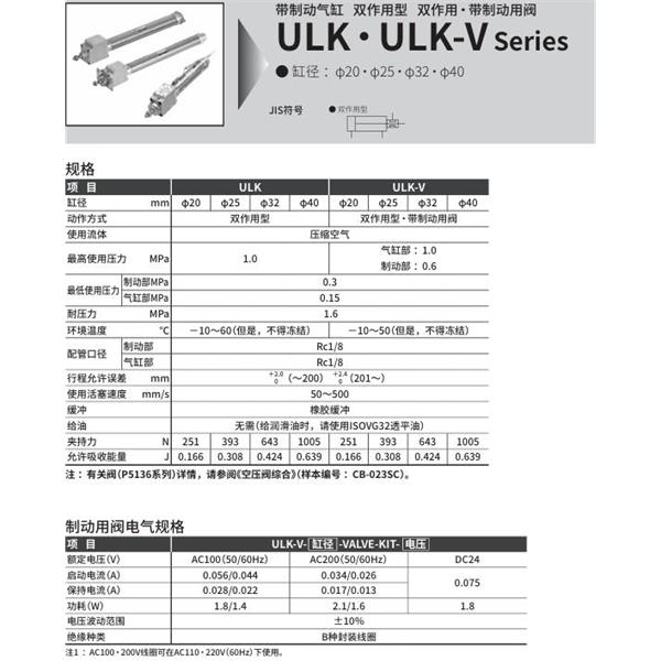 CKD喜開理帶制動器氣缸ULK-CC1-25-100-T0H-R-VI