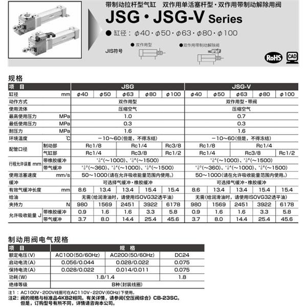 CKD喜開理帶制動拉桿型氣缸JSG-V-CA-40B-100-JI