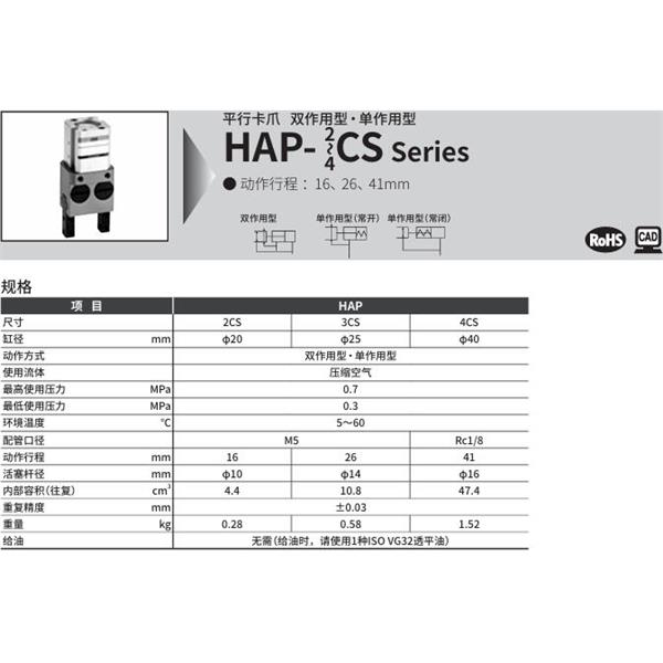 CKD喜開理平行卡爪HAP-3CS-O